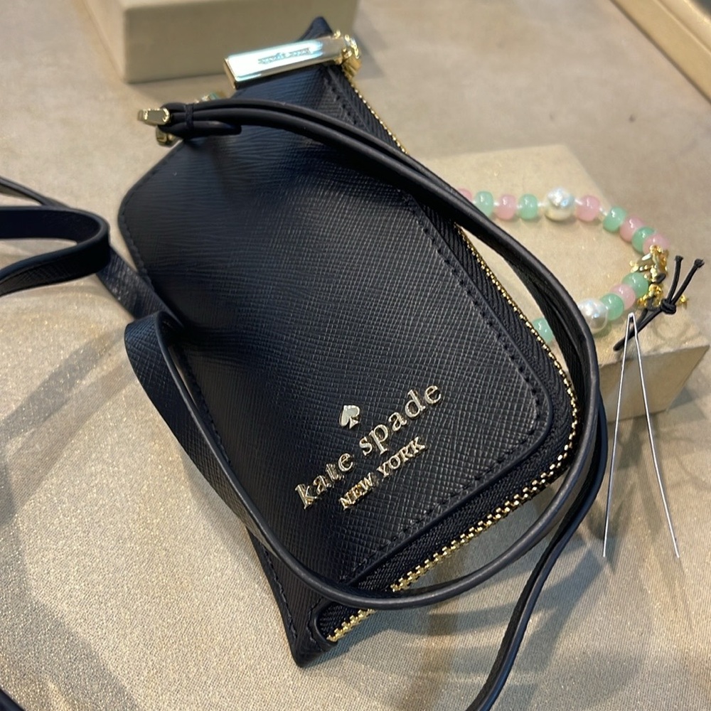 Kate Spade Card Case Lanyard Saffiano Leather Black NWT - Picture 12 of 16